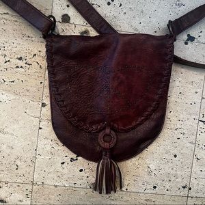Brown Vegan Leather Studded Peace Heart Crossbody